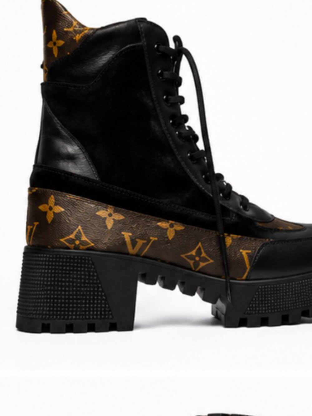 Louis Vuitton LV Monogram Combat Boots with black & brown LV Monogram, platform
